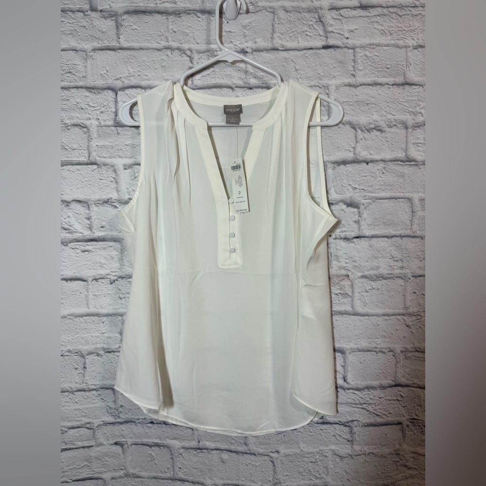 Chicos NWT Elegant Cream Sleeveless Blouse, sz 2 (12/14)